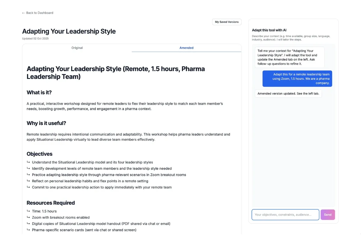 AI customization interface showing workshop adaptation