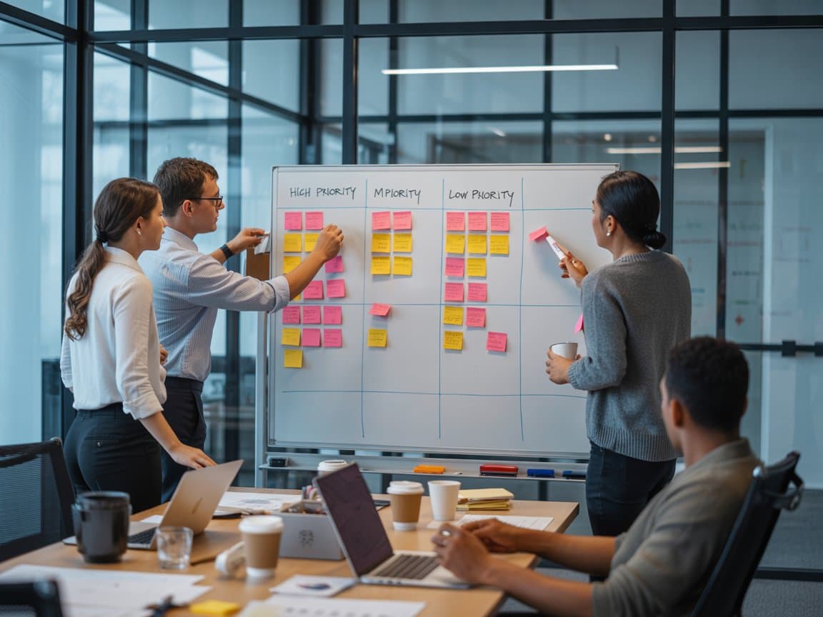 Professionals collaborates on a prioritization exercise