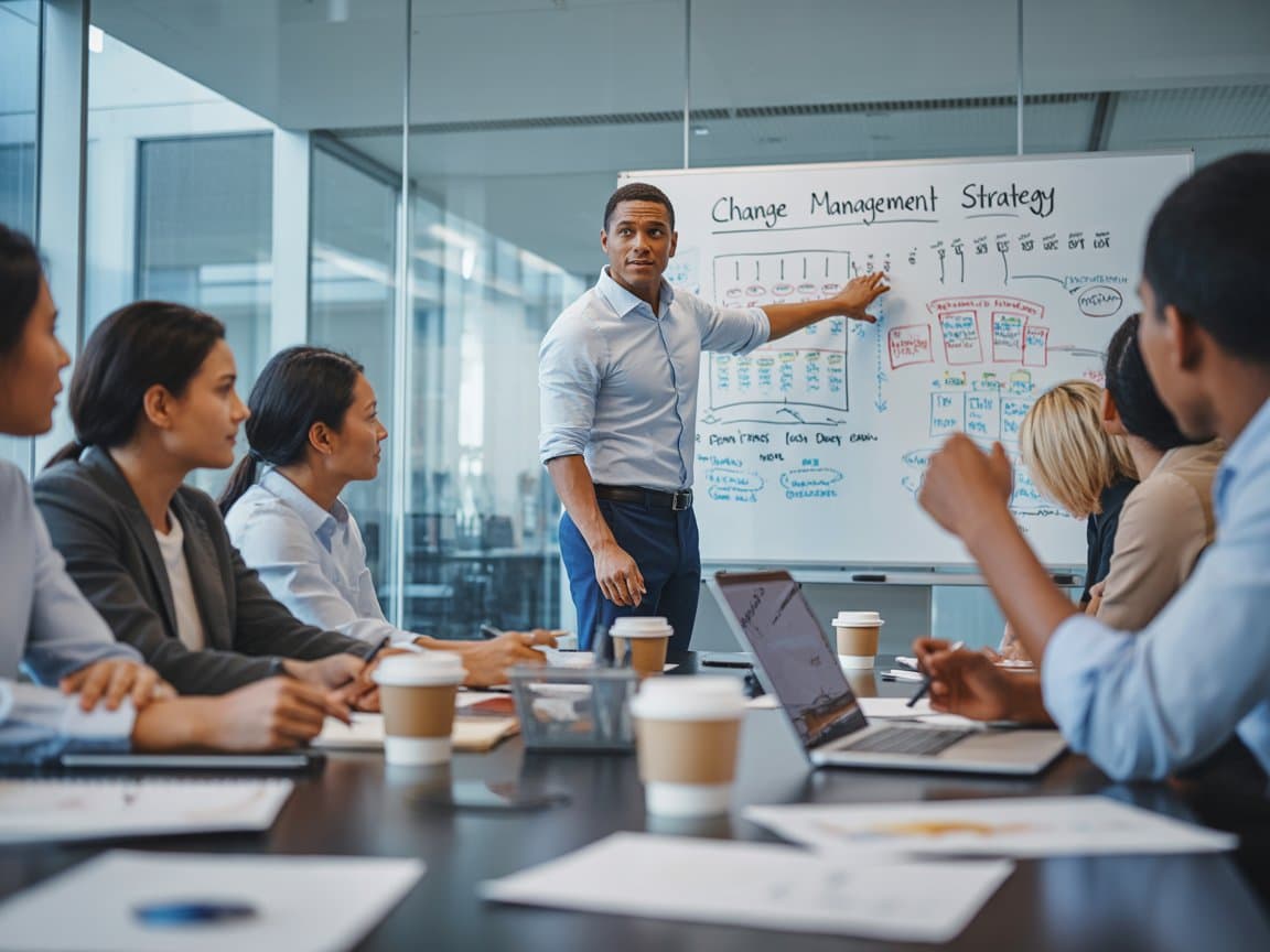A meeting room during a change management presentation