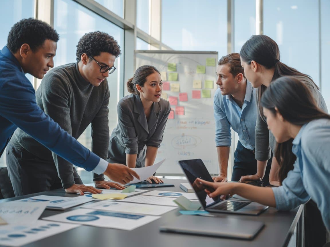 Team working through an action planning session